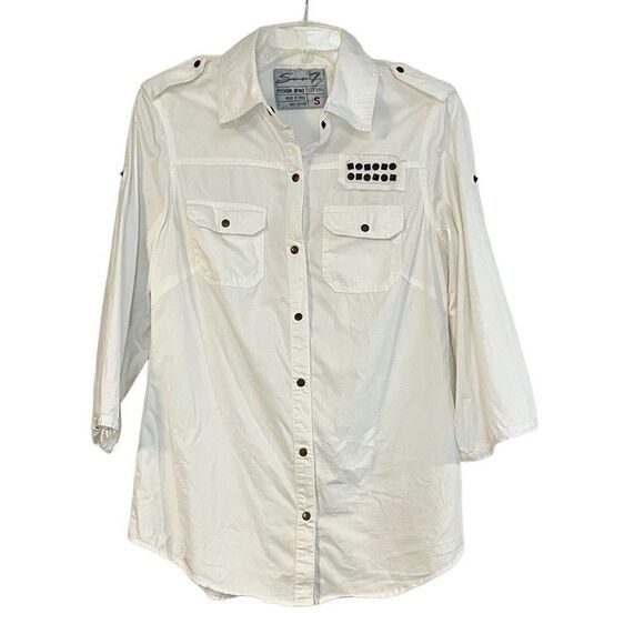 Seven For All Mankind Snap Button Up White Blouse Small - Picture 1 of 15